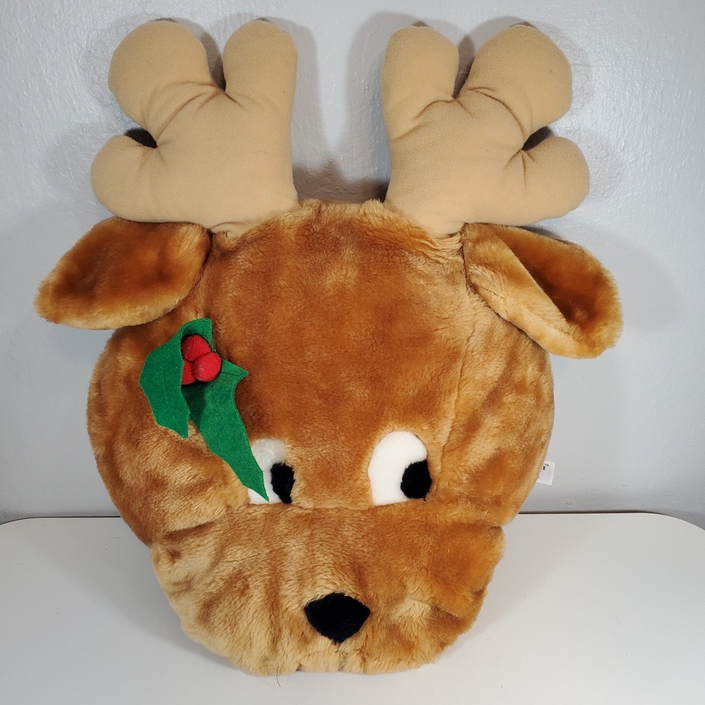 Max the Reindeer Head Plush Christmas Pillow Mervyn's 1986 Large Stuffed Vintage